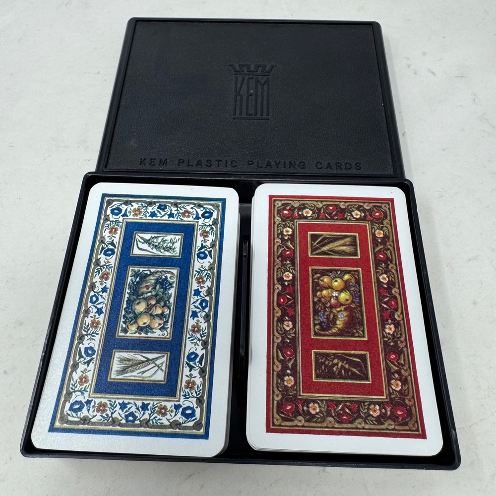 KEM Playing Cards Vintage Double Deck Set Harvest Floral Red Blue No Jokers